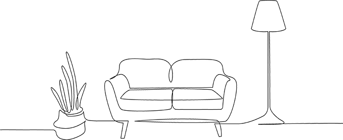 Single line drawing of a sofa in a consultation room